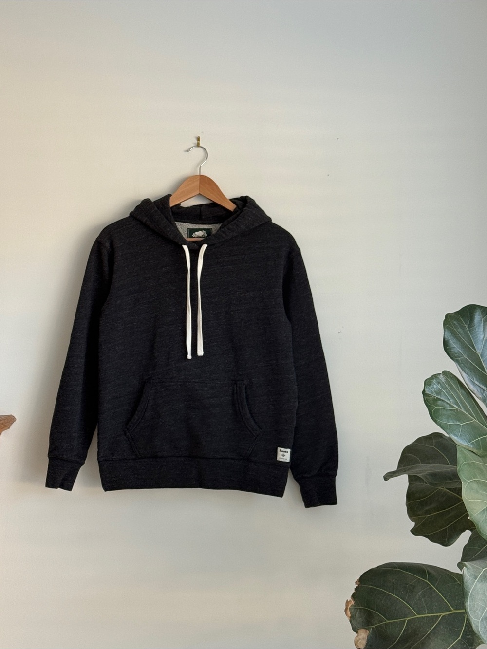 Roots Kanga Pullover Hoodie Black Pepper Heather Women's S Classic Fleece